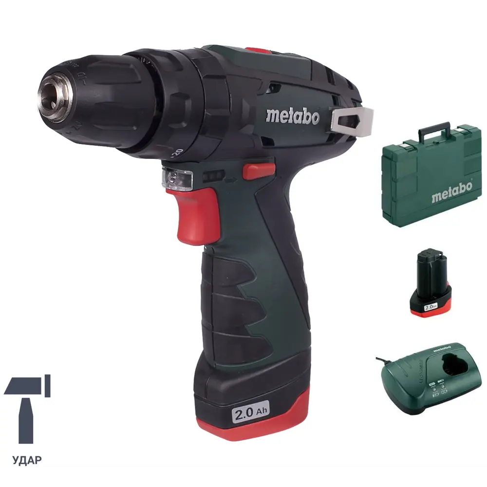 Дрель-шуруповерт аккумуляторная ударная Metabo PowerMaxx SB 600385500, 12 В Li-ion 2x2 Ач 18119464 STLM-2033695 