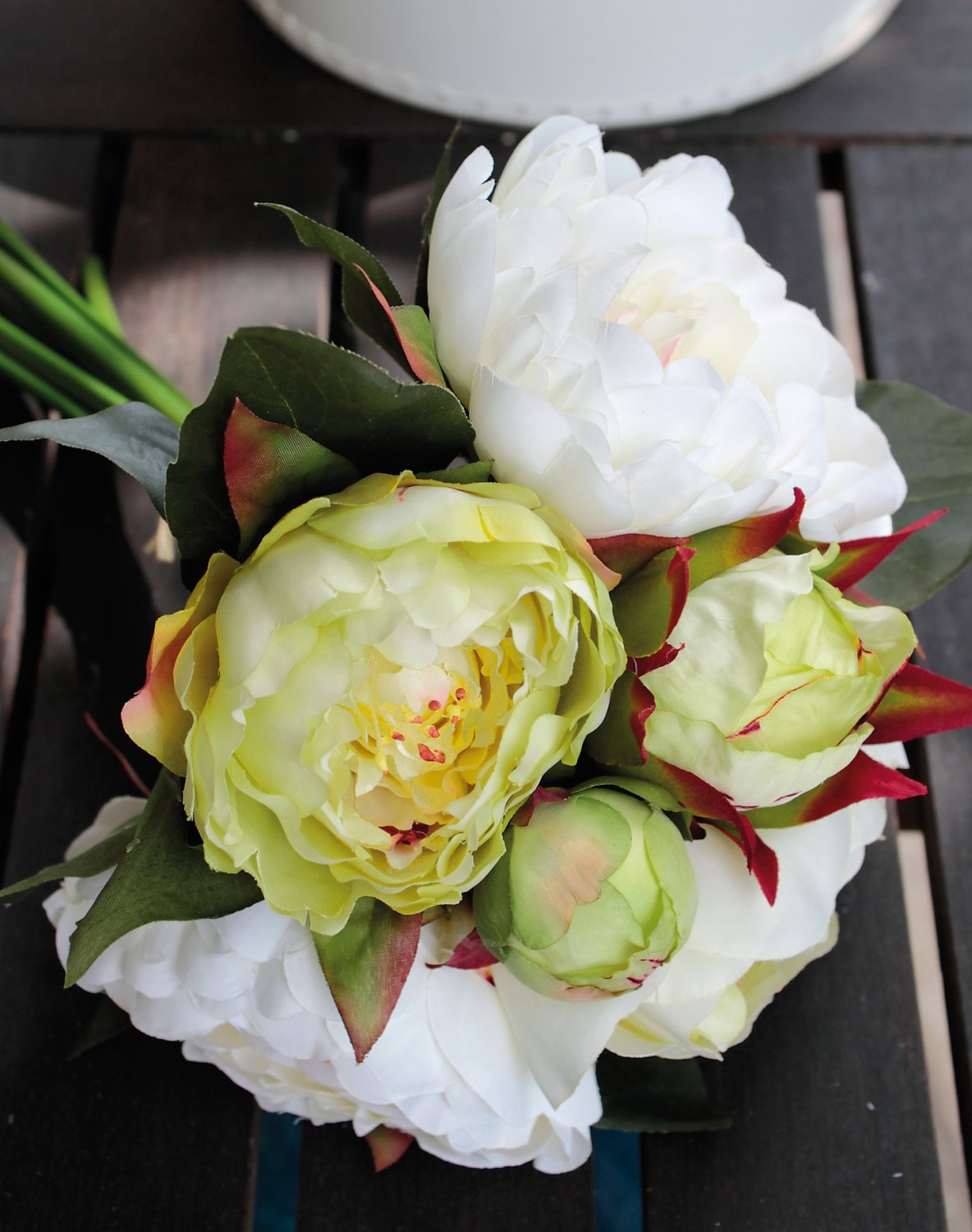 2618 708 a3 Пион шелковый, 6-кратный, 35 см, бело-зеленый H-andreas  - Вид №1