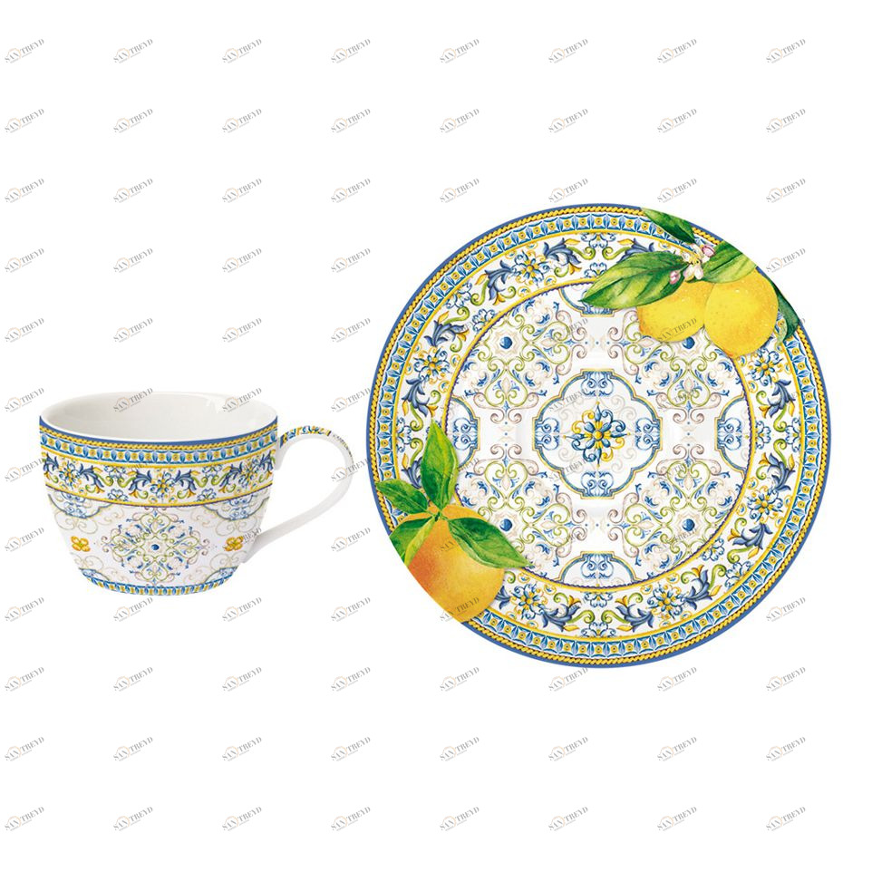 Чашка фарфоровая с блюдцем голубая с желтым "Цитрус. Капри" EASY LIFE КАПРИ 00-3946988 Голубой;желтый