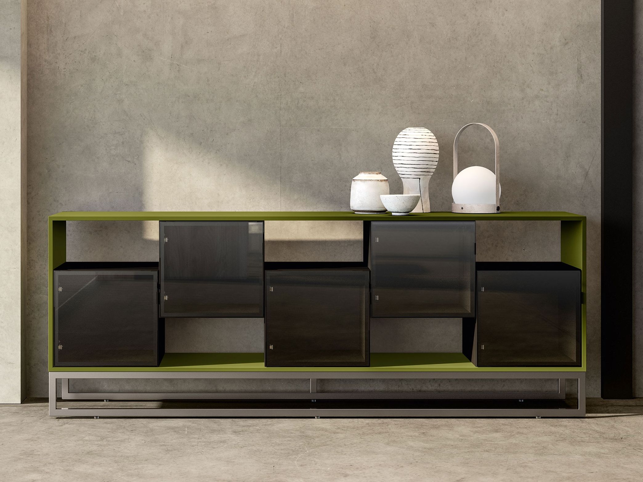 Низкая деревянная и стеклянная офисная мебель с распашными дверями About Office Bold58 ARCH-00010414