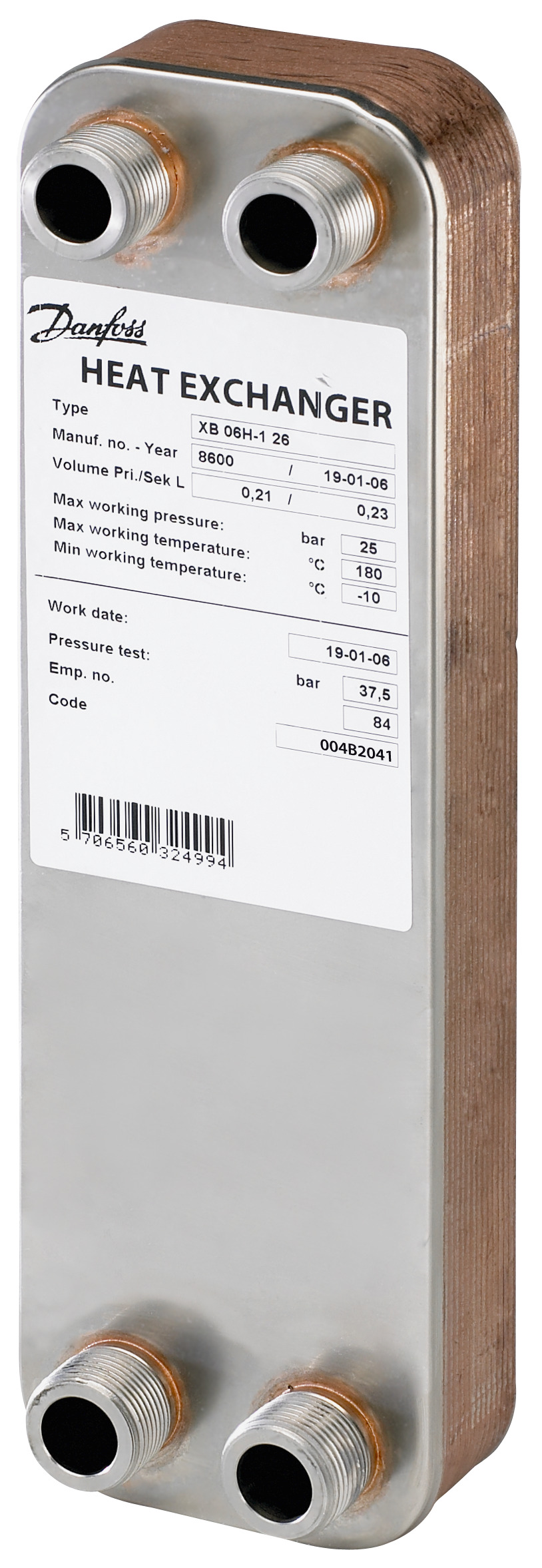 Danfoss Паяный пластинчатый теплообменник серии XB06 XB 06L-1 20 паяный пластинчатый теплообм 004B2027  - Вид №17