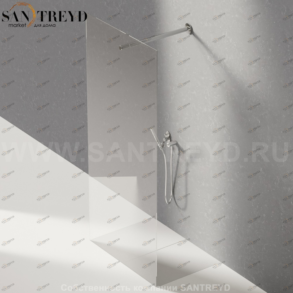 Душевое ограждение FLAT D подрезаемое, стеклянная экстрапрозрачная перегородка с держателем. Размеры: глубина от 70 до 100, длина от 100 до 140 см Agape DA70100100140TE