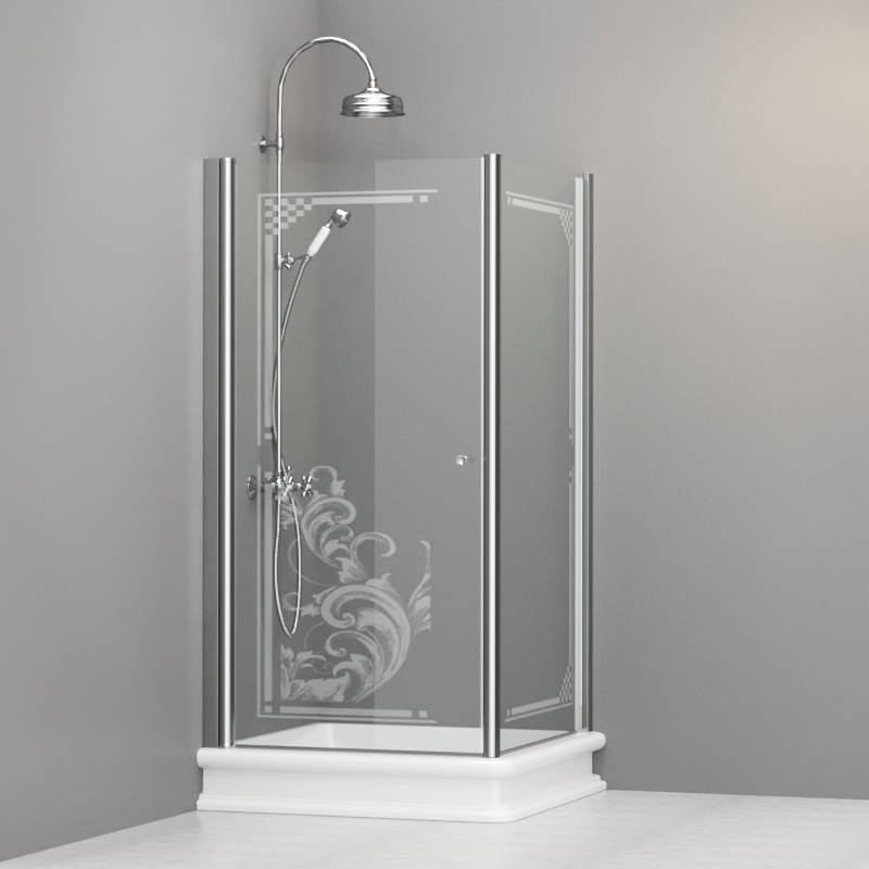 9149N0 Душевая кабина DX с распашной дверью и фиксированной боковой частью для душевого поддона квадрат 100x100, цвет Хромированный Kerasan RETRO Италия 