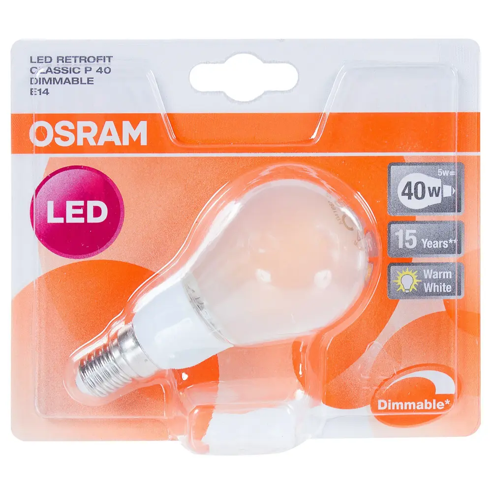 Лампа светодиодная диммируемая Osram «Шар», E14, 5 Вт, 470 Лм, свет тёплый белый, матовая колба STLM-2180302 - Вид №1