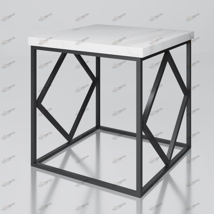 Приставной столик черный с белым мраморным топом 45 см "Уоллер" АЛЕТАН  350912 Белый;черный 