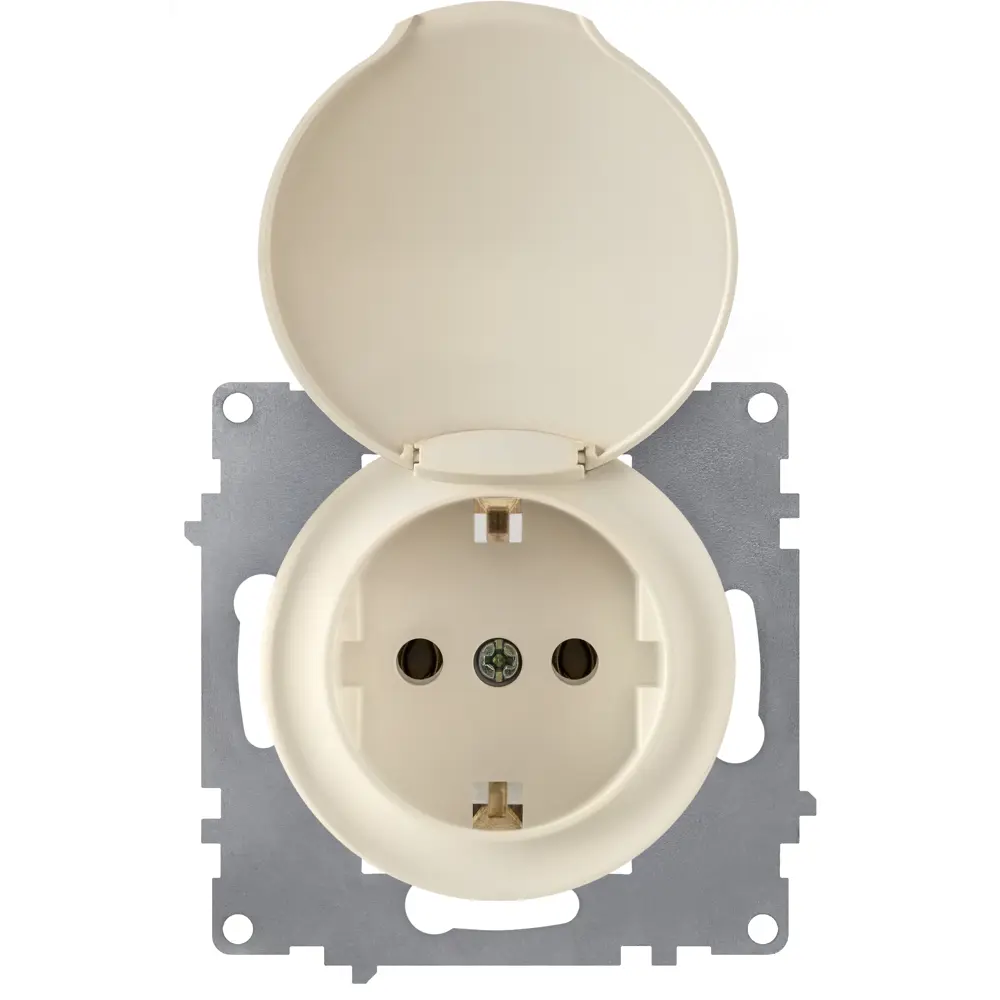 Розетка встраиваемая Onekey Florence с заземлением с крышкой цвет бежевый ONEKEYELECTRO STLM-2157936 - Вид №2