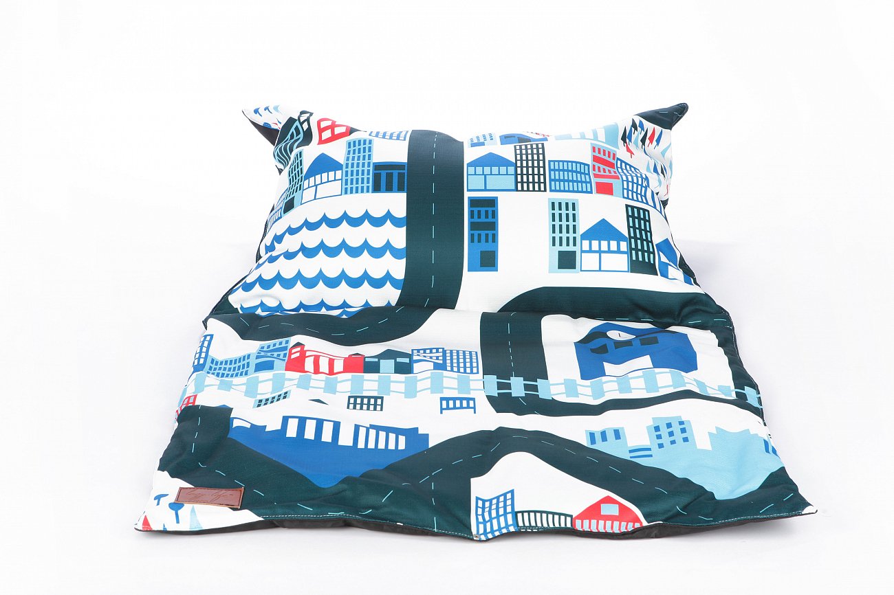 Пуфик-подушка с принтом 160х100 см City LAZY LIFE PARIS ДИЗАЙНЕРСКИЕ 051178 Белый;синий  - Вид №1