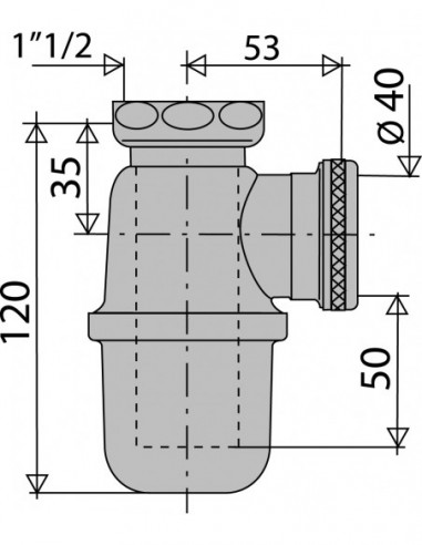 366200 009 00  Сифон для мойки, компактный размер 120 мм, выход Д. 40 мм, латунь Valentin Латунь  - Вид №2