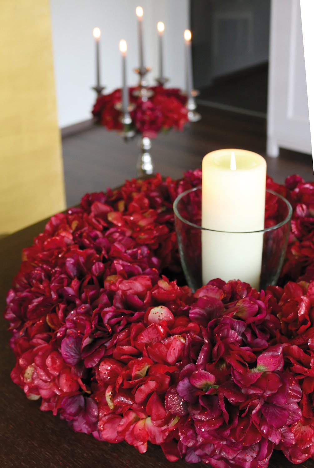 2010 432 a3 Искусственный венок из гортензии с глиттером, Ø 55 см, бордово-золотой H-andreas  - Вид №4