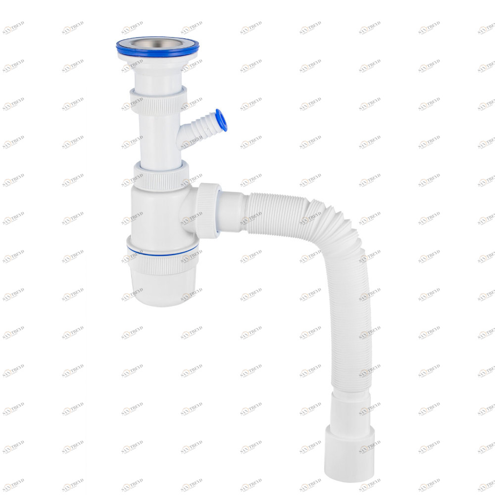 Сифон "Элит" (30986143) с нерж.чашкой д.70мм, отв. для стир.маш и гофротрубой L800 мм (1?"- ?40/50) 30986143 Santreyd 