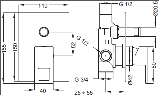 Встраиваемый однорычажный смеситель Cezares MOLVENO-VDIM-01-Cr - Вид №1
