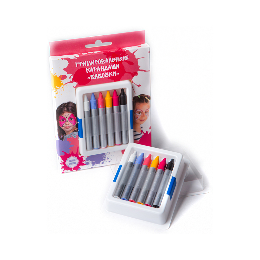200102 Гримировальные карандаши "Бабочки" 6 цв. ФТК 