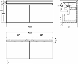 42393 IFO Renova Плоская тумба для умывальника с двумя выдвижными ящиками и двумя внутренними ящиками, Ш = 1290 мм, Ш1 = 1300 мм, темно-серый  - Вид №7
