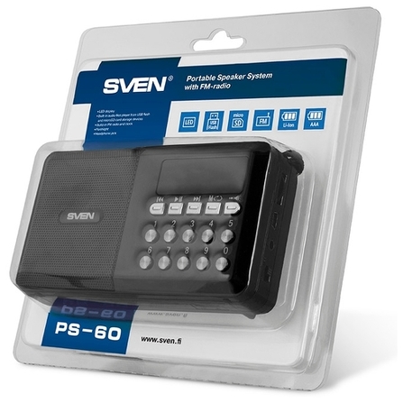 SV-016845 ps -60, черный (3 вт, fm-тюнер, usb, microsd, led-дисплей, фонарь, 3xaa, 600ма*ч) Sven Santreyd  - Вид №6