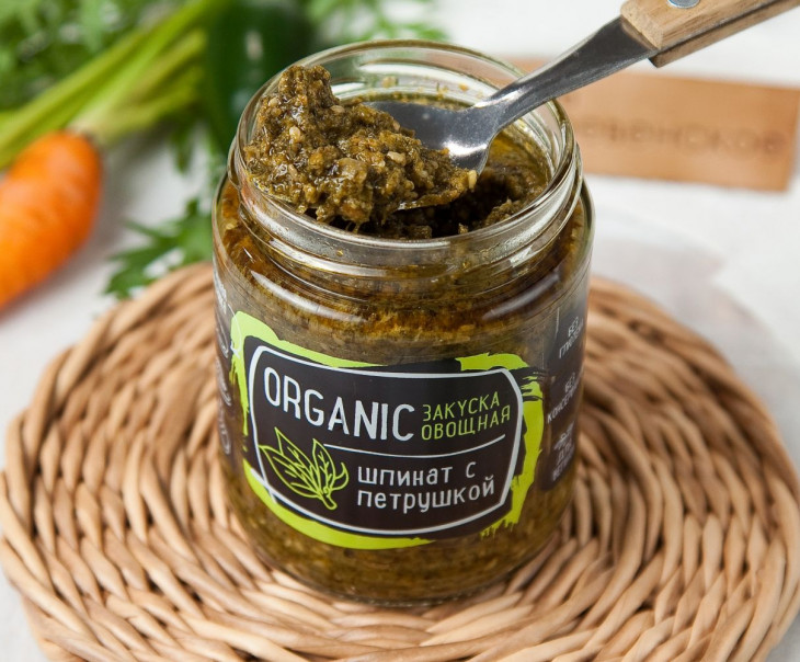 6846 Закуска овощная "Organic" шпинат с петрушкой Вкусляндия  - Вид №1