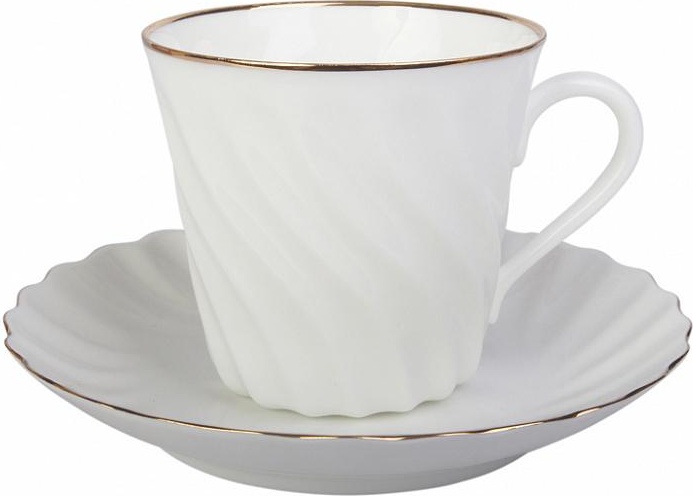 80285 Императорский фарфоровый завод Чашка с блюдцем "Золотой кантик 6" "Витая" Фарфор костяной 