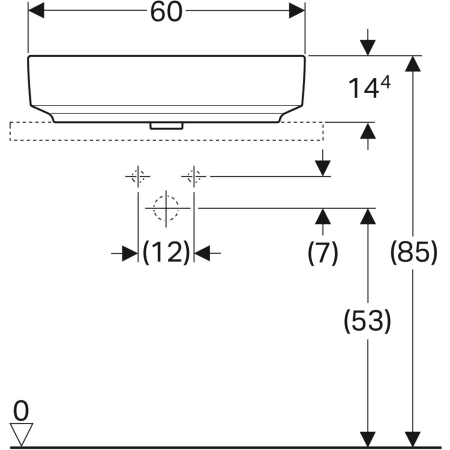 500.780.01.2 Накладная раковина Geberit VariForm прямоугольной формы, с полкой для отверстия под смеситель Geberit  - Вид №3