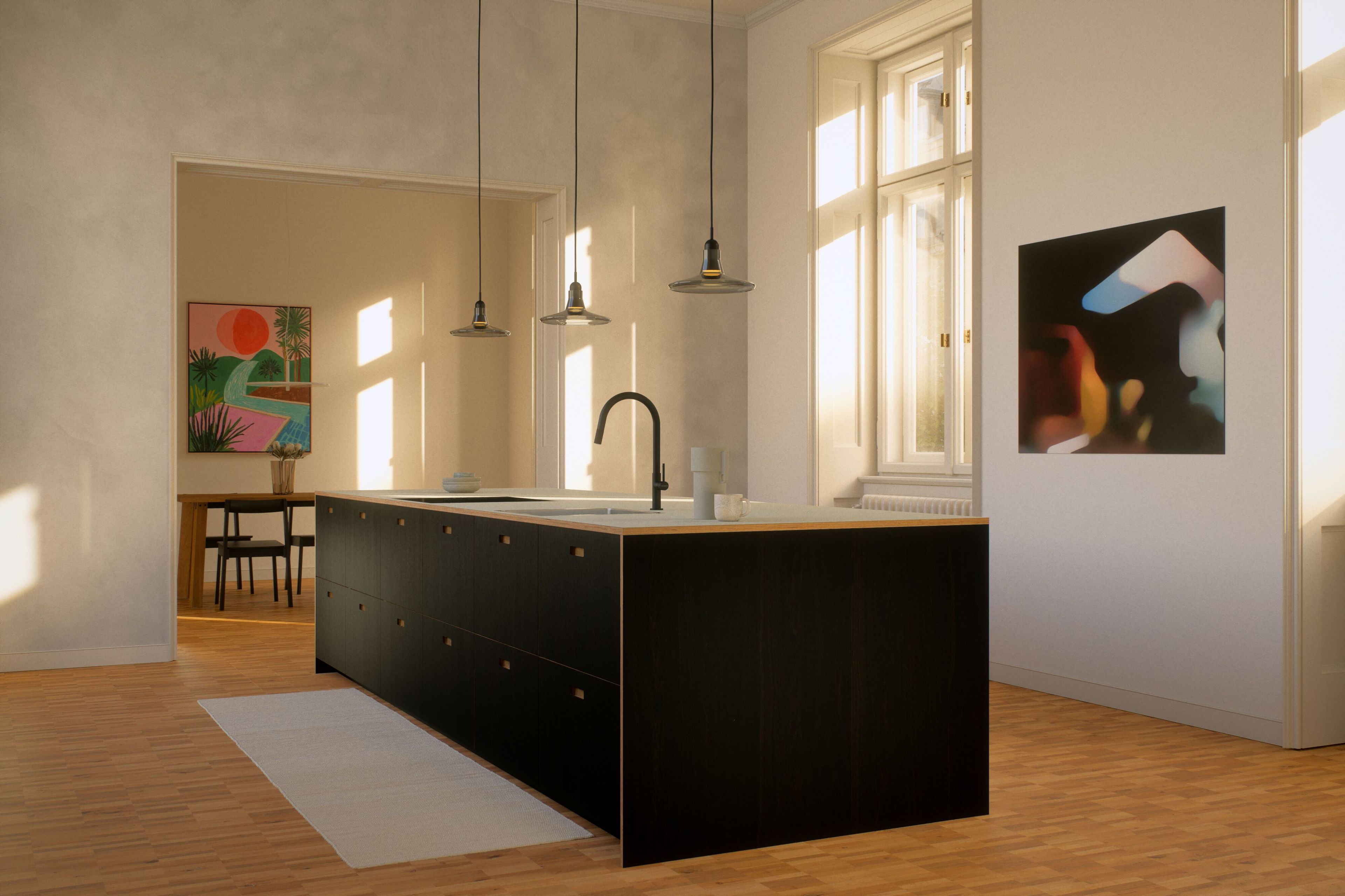 Встроенная линолеумная кухня со встроенными ручками Neuvermoebelt SMART LINE KITCHEN SYSTEMS ARCH-00009269