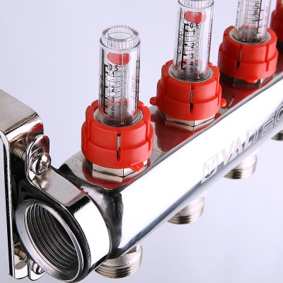 VTc.589.EMNX.0603 Коллекторный блок из нержавеющей стали с регулировочными клапанами и расходомерами Valtec 1", 3 x 3/4", «евроконус»  - Вид №6