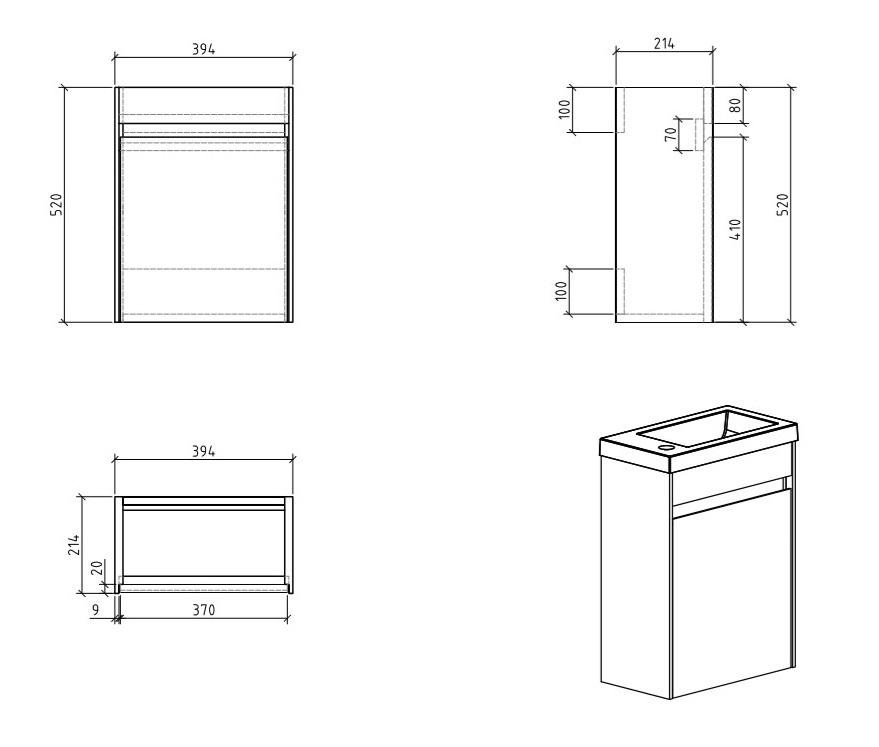 Мебель для ванной BelBagno PIETRA MINI-400-BL правосторонняя  - Вид №6