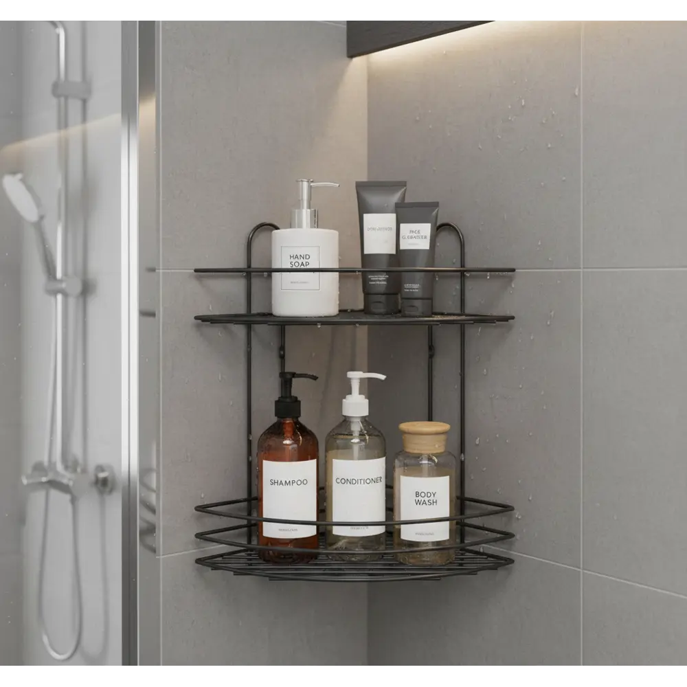 Полка для ванной Lemer Nil двухъярусная 23x23 см металл цвет графит STLM-2204527 - Вид №5