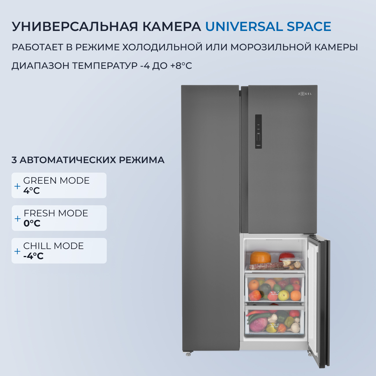 9185196 Холодильник Side by Side   ZUGEL ZRTD459XB черный STDN-0120863 - Вид №39