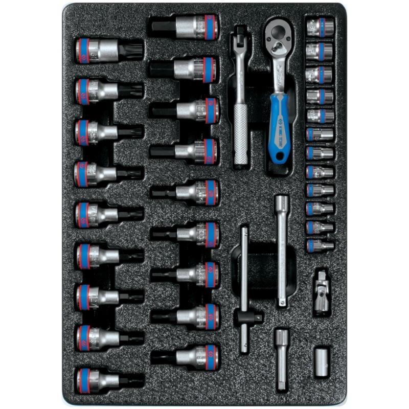 KING TONY Набор торцевых головок 1/4 с принадлежностями, торцевые насадки HEX и TORX, ложемент, 37 Верстакофф 9-7537MR