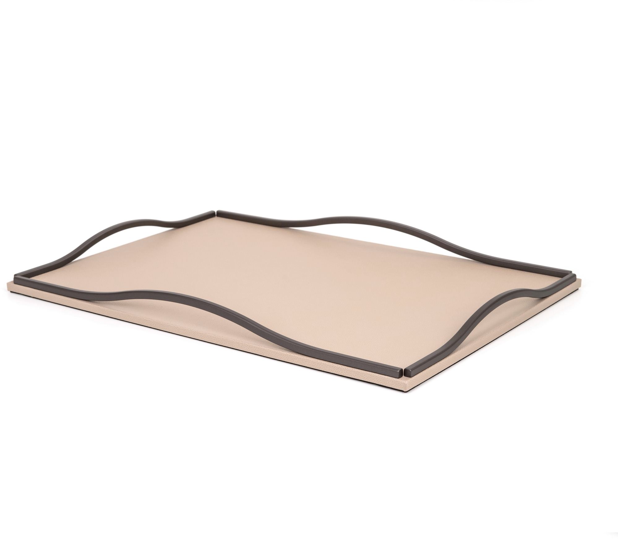 Поднос Wave - 52X36 см / металл-отделка_сатин-латунь / плетеная кожа_кремовый