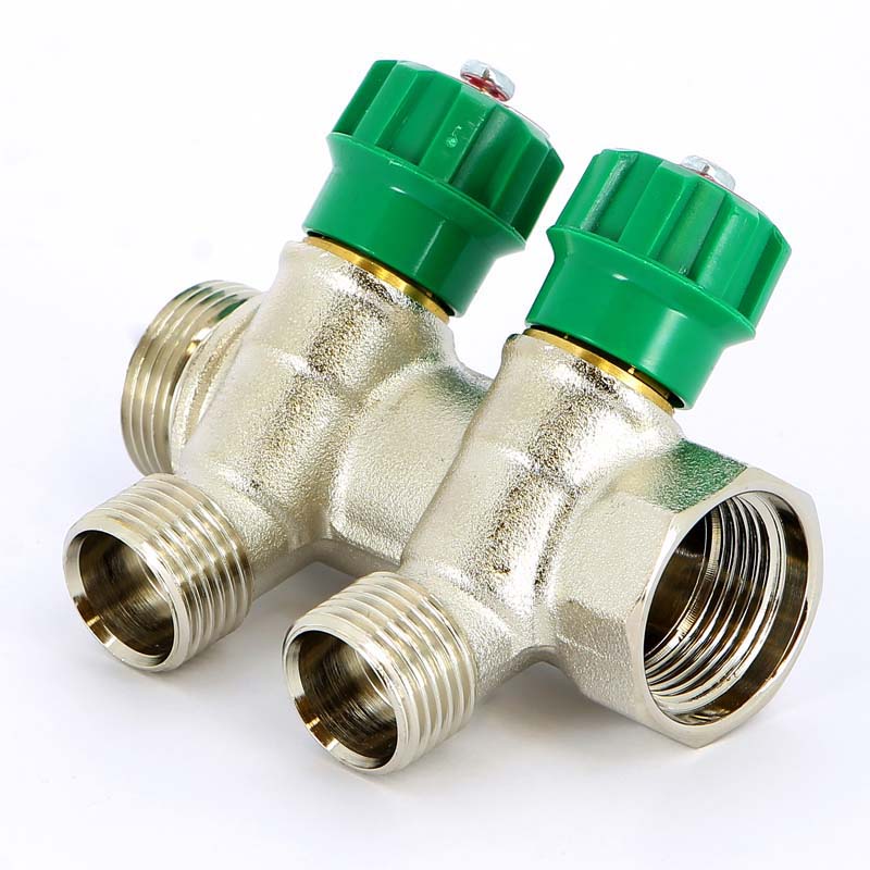 Коллектор НВ 3/4" с вентилями никелированный TIEMME 2 выхода 1/2"Н 36мм 1840003 - Вид №2