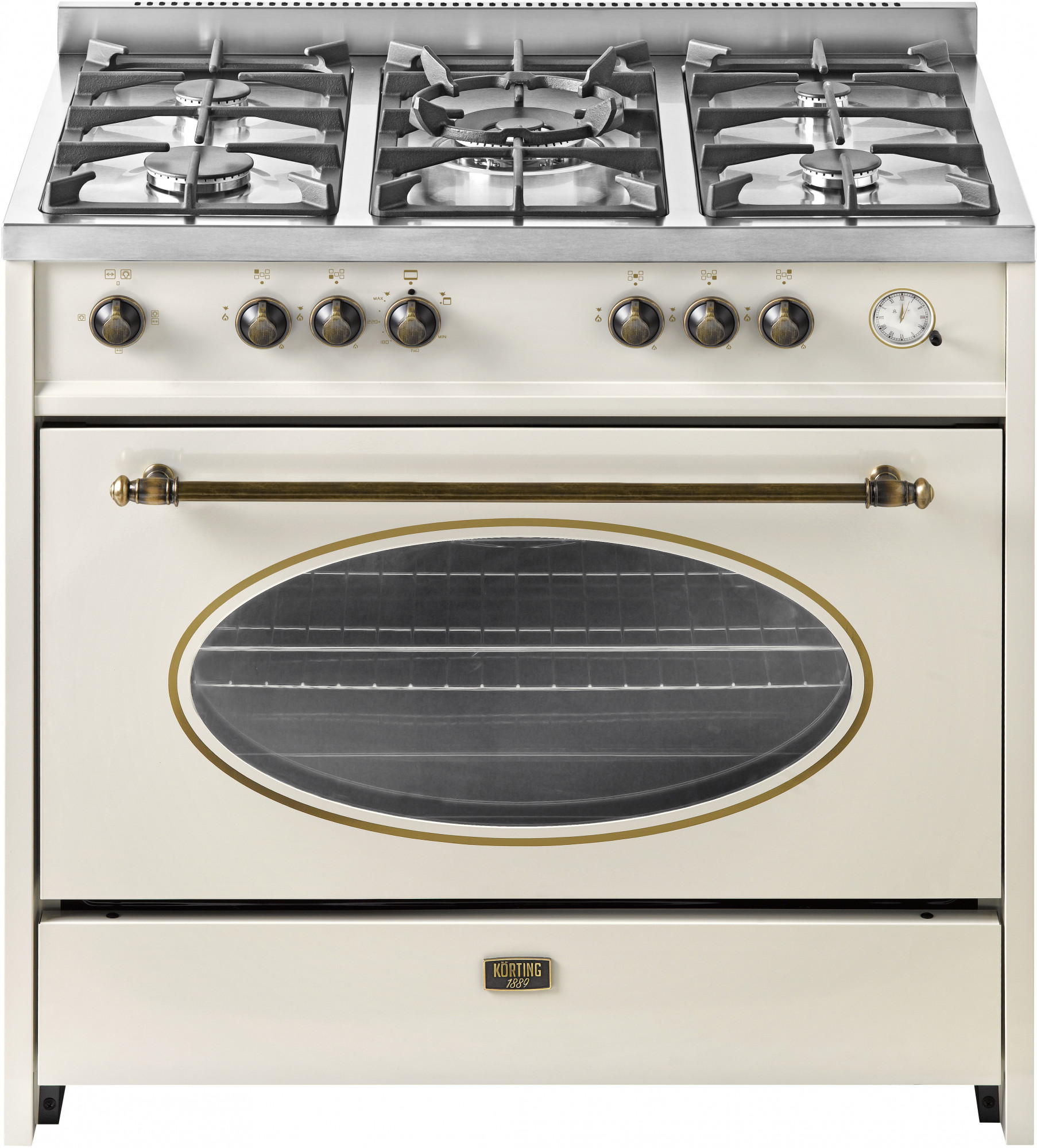 CKG 93050 CRI Отдельностоящая газовая плита / ширина 90 см, серия ретро, поверхность: 5 высокоэффективных газовых конфорок, сверхмощная конфорка wok, газовая поверхность из нержавеющей стали, чугунные держатели посуды, автоматический электроподжиг, газ-ко Santreyd 