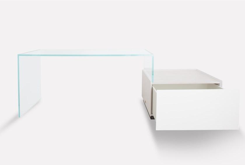 MORADA Прямоугольный стол из стекла и дуба с ящиками Sky Sky bridge dsk - Вид №1