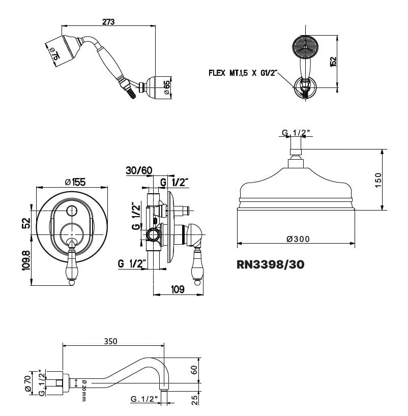 Встраиваемый набор для душа с ручным душем и душем Gaia Mobili Complements ARCH-00101217 - Вид №2