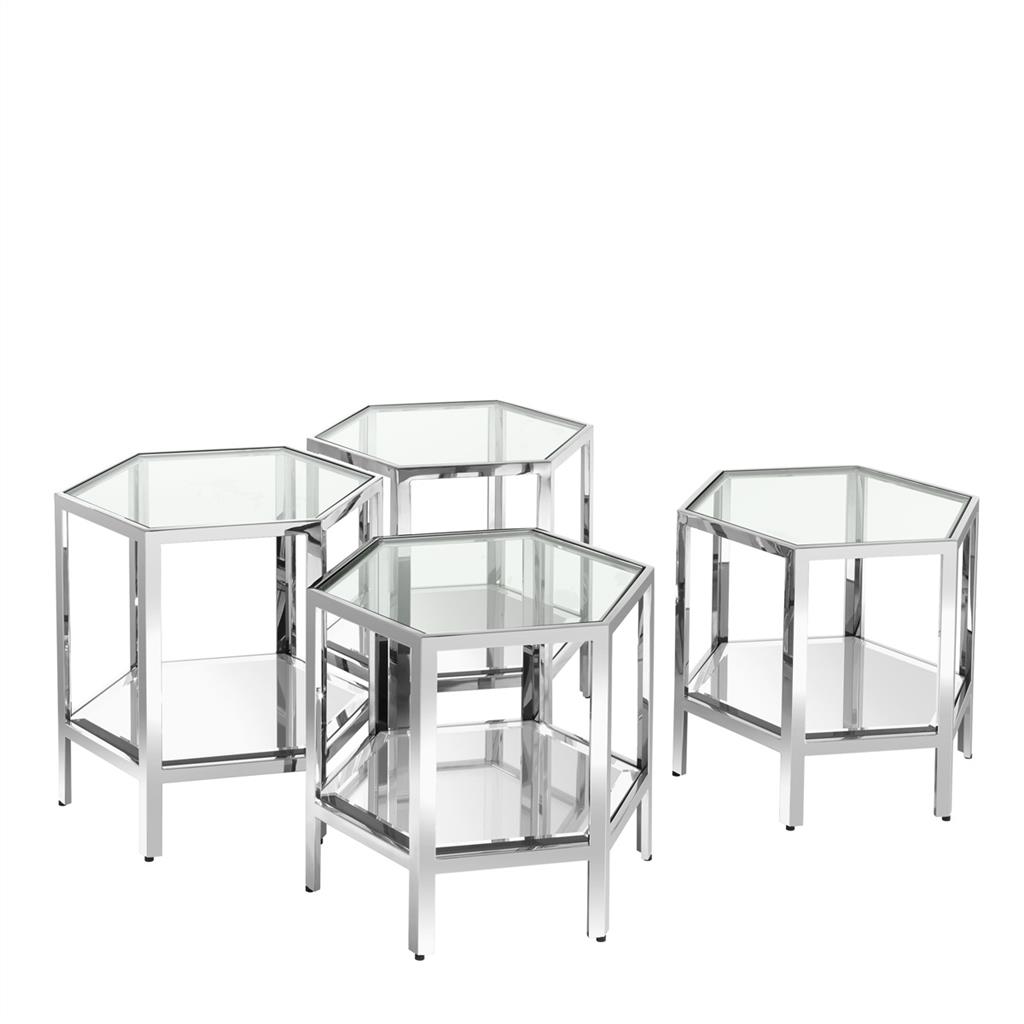 Приставной столик стеклянный шестиугольный с полкой Aramis от Eichholtz, 4 штуки EICHHOLTZ  242609 Прозрачный;хром  - Вид №1