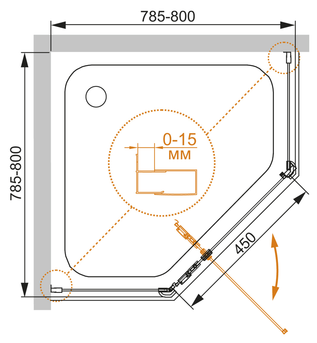 Душевой уголок CEZARES ECO-O-P-1-80-C-Cr - Вид №8