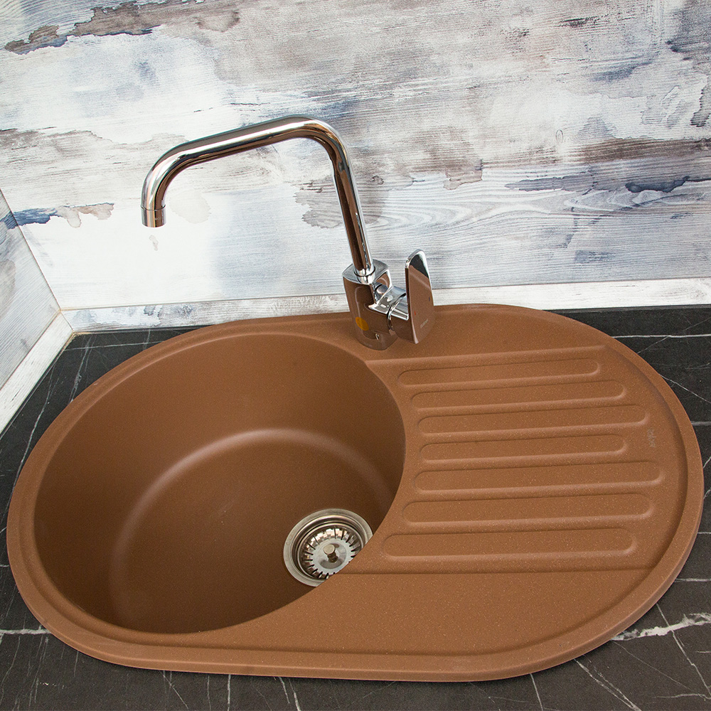 RQ55 шоколад Мойка для кухни RQ55 круглая с крылом, цвет шоколад Raiber  - Вид №8