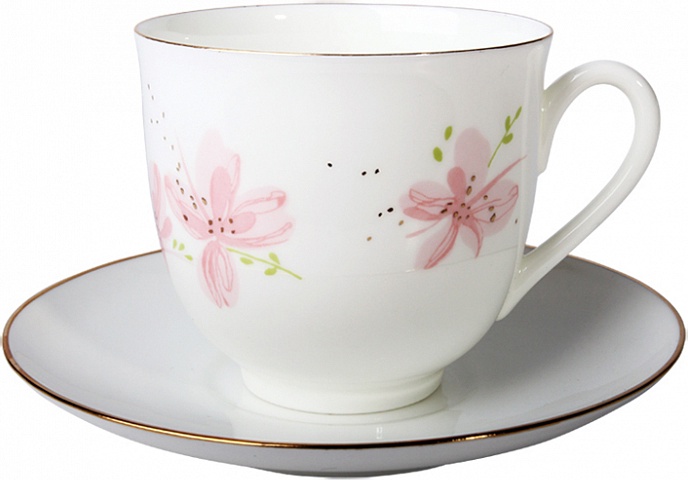 82171 Императорский фарфоровый завод Чашка с блюдцем "Розовые цветы" "Ландыш" Фарфор костяной 