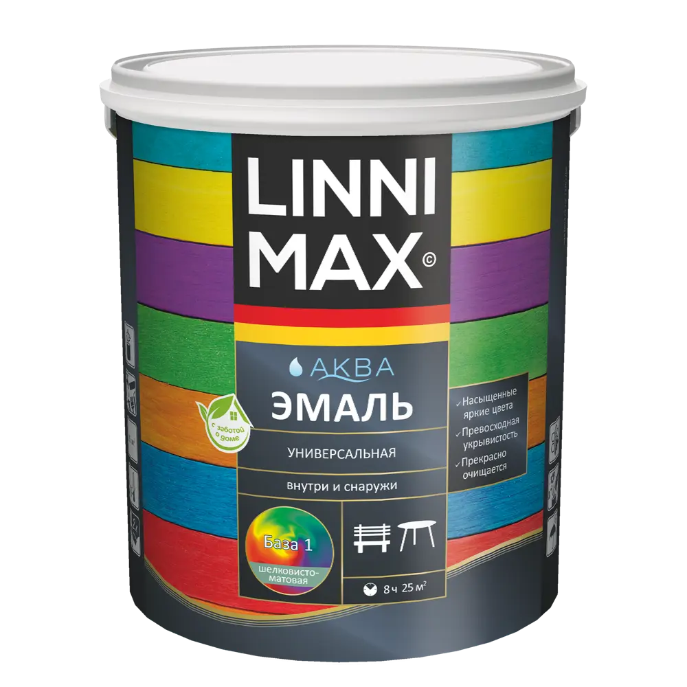 Эмаль универсальная LINNIMAX Аква шелковисто-матовая 2.5 л (белая база 1) 89379707 STLM-1399531