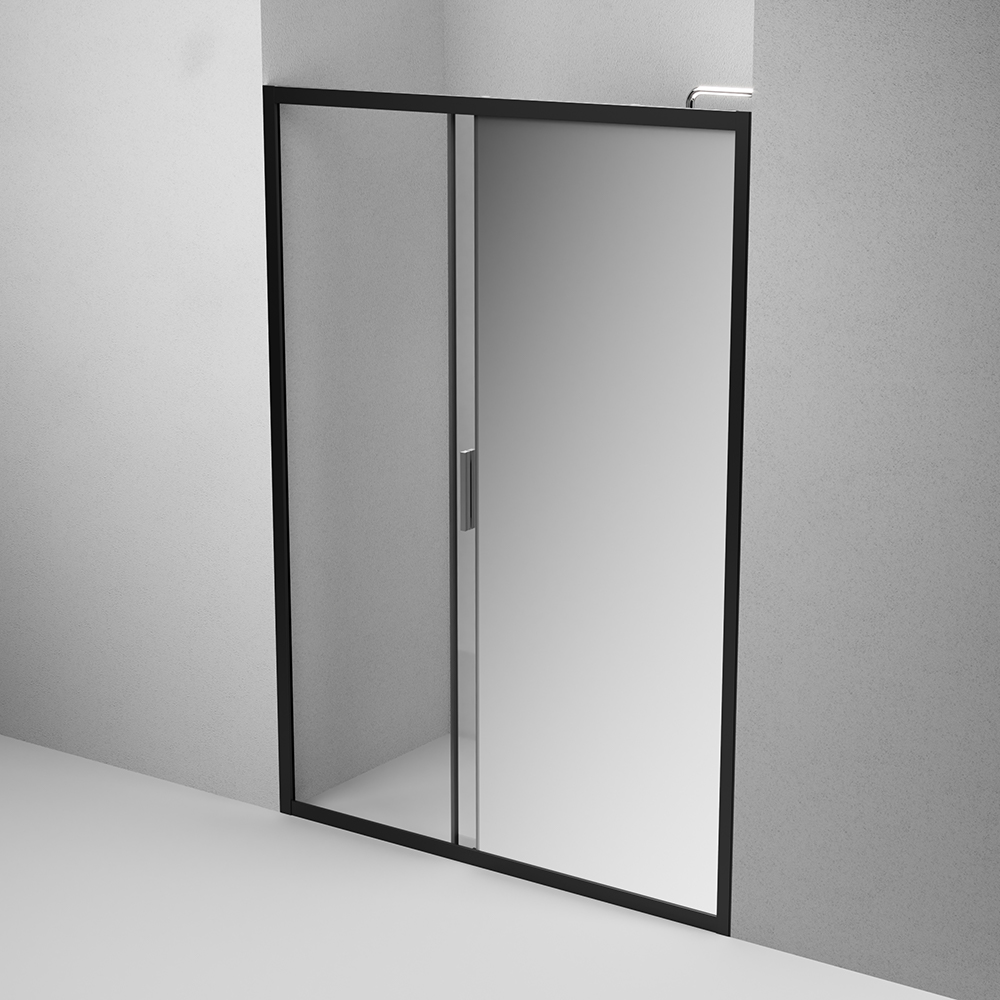 W90G-140-1-195BMir Solo Дверь душевая 140х195 стекло зеркальное профиль черный матовый AM.PM Gem - Вид №4