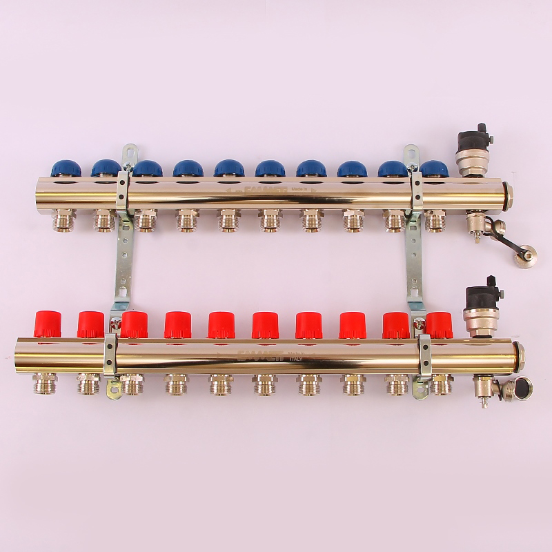 Коллекторная группа TOPWAY с регулировочными и термостатическими вентилями с резьбой под евроконус EMMETI 1"x3/4"ЕК 10 выходов 01298726 - Вид №3