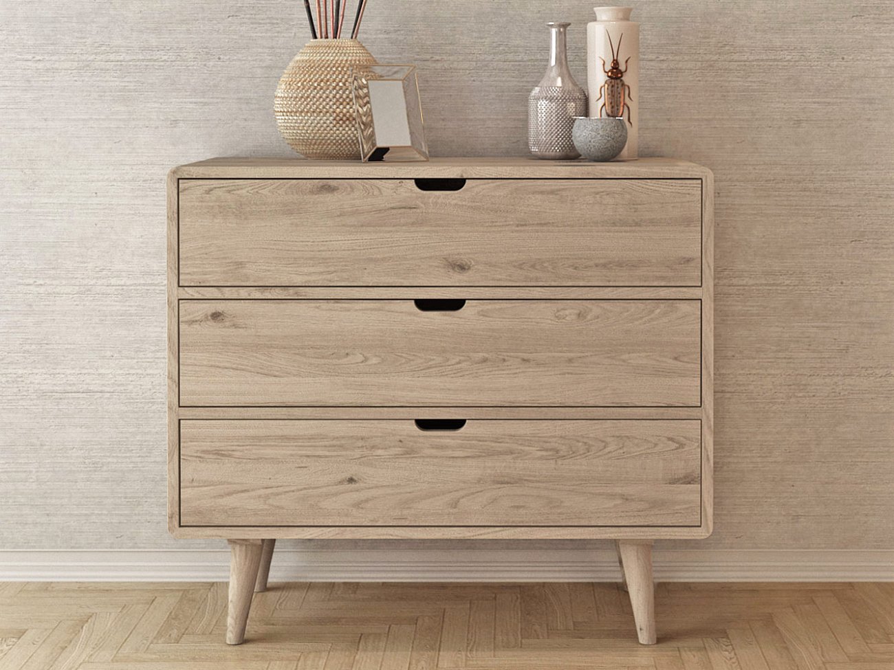 Комод деревянный с 3 ящиками бежевый N1 Jackson FURNITERA ДИЗАЙНЕРСКИЕ 120324 Бежевый;дуб сонома  - Вид №2