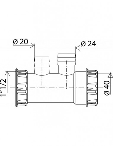051500 001 00  Рукав с 2 переливными патрубками или для стиральной машины, вход 1 "1/2, выход Д. 40 мм, белый пластик Valentin Белый  - Вид №2