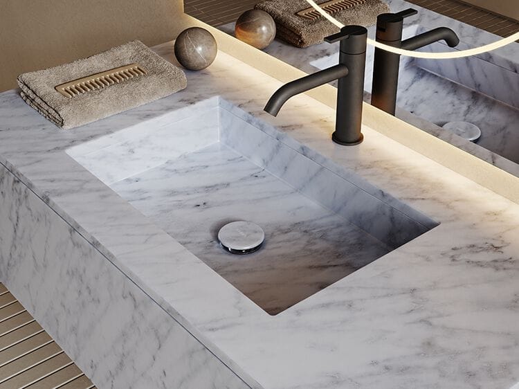 Мраморный подвесной умывальник со встроенной раковиной Inbani слой ARCH-00130412 - Вид №2