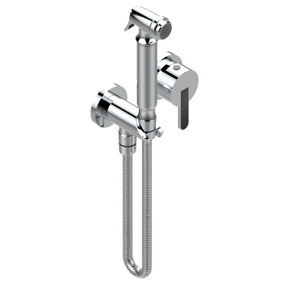 G6C-5840/MBG Комплект для душа, включающий смеситель, армированный шланг 1 м 25 см, ручной душ с курковым распылителем, выход из стены и предохранительный запорный клапан Thg-paris Metamorphose с углеродным волокном Хром G6C 5840/MBG A02 CAT.A