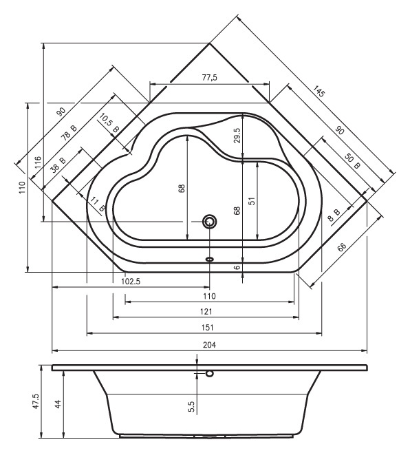 BA4800500000000_hit1 Ванна Riho Winnipeg Santreyd - Вид №5