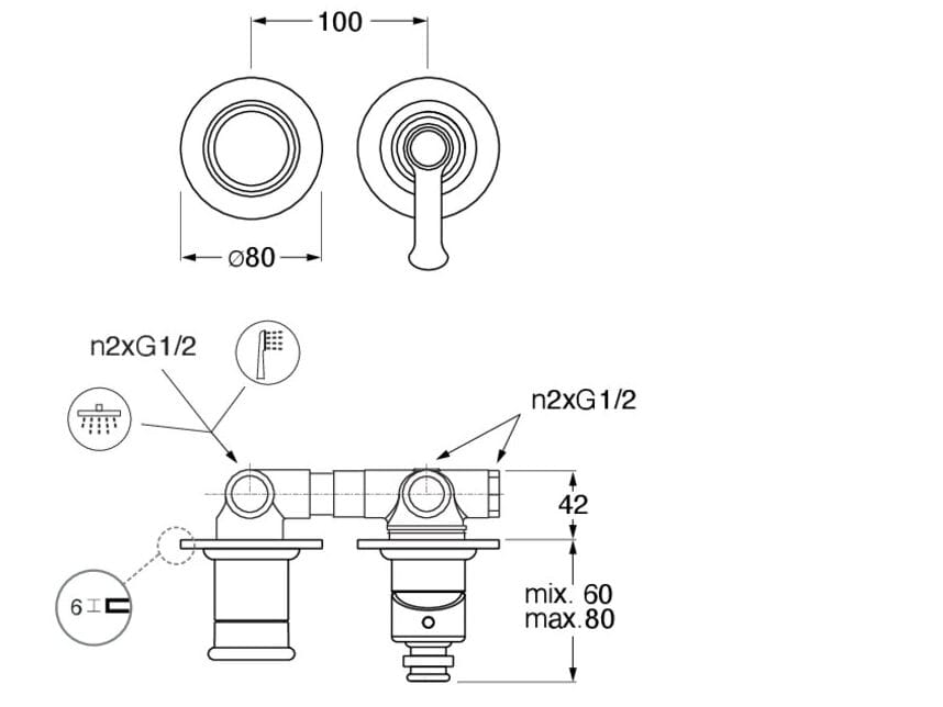 2 отверстия однорычажный смеситель для душа / ванны с переключателем CRISTINA Rubinetterie Маяк ARCH-00054272 - Вид №1
