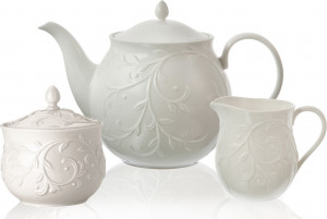 10665770 Lenox Набор для чая Lenox "Чистый опал, рельеф" (чайник, сахарница, молочник) Фарфор
