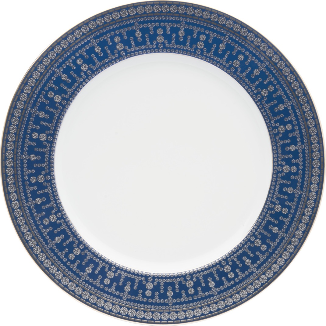 10639579 Haviland Тарелка обеденная Haviland "Тиара, прусская бирюза" 28см (платиновый декор) Фарфор 