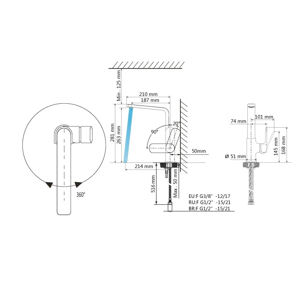 Смеситель для кухни Delinia Remix общая высота 28.1 см цвет никель STLM-2193338 - Вид №8
