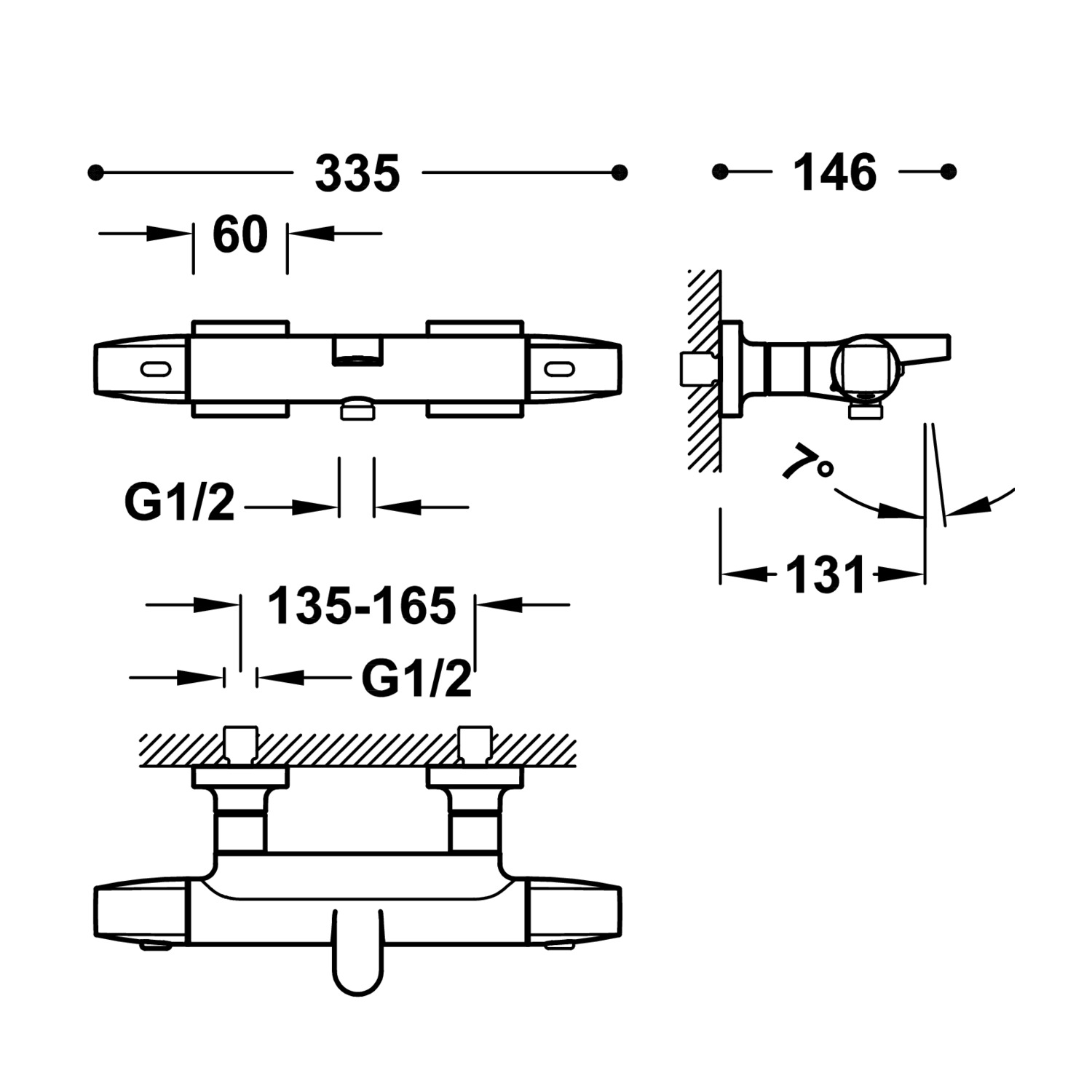 Настенный термостатический смеситель для ванны и душа-19017459 TRES Thermostatic - Вид №1
