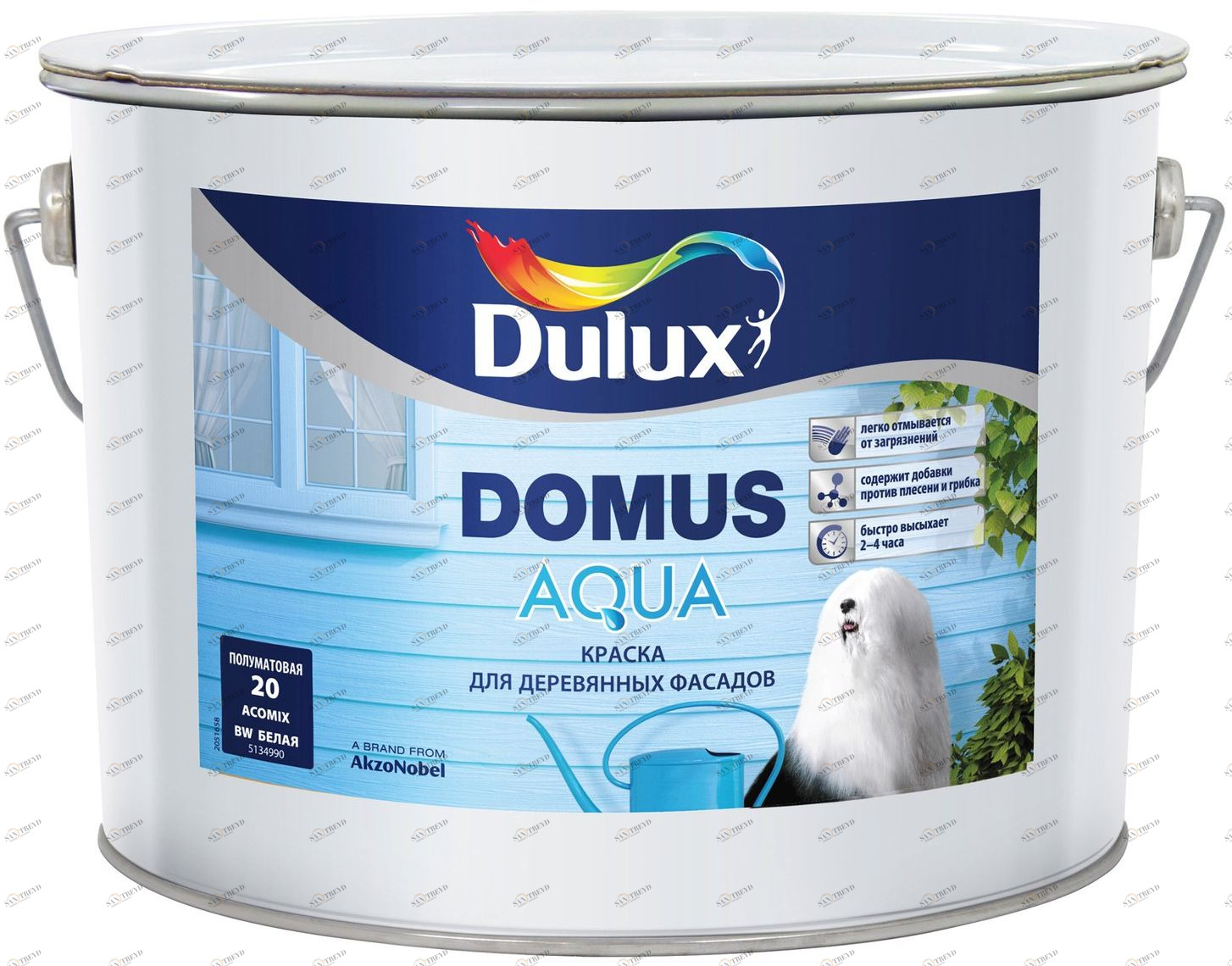 Краска Dulux Domus Aqua / Дулюкс Домус Аква для деревянных фасадов полуматовая 10л 5675